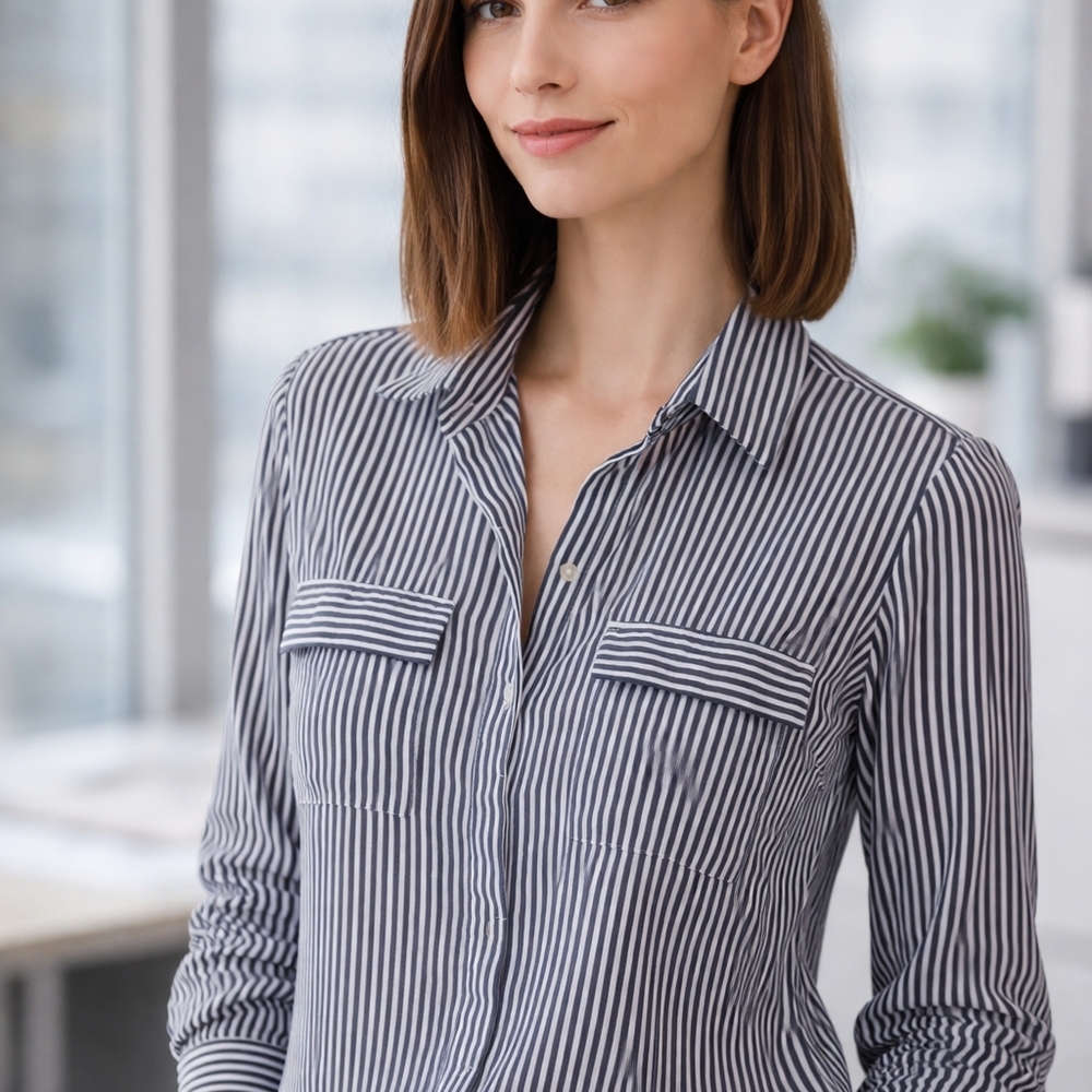 LOFT Black and White Striped Shirt